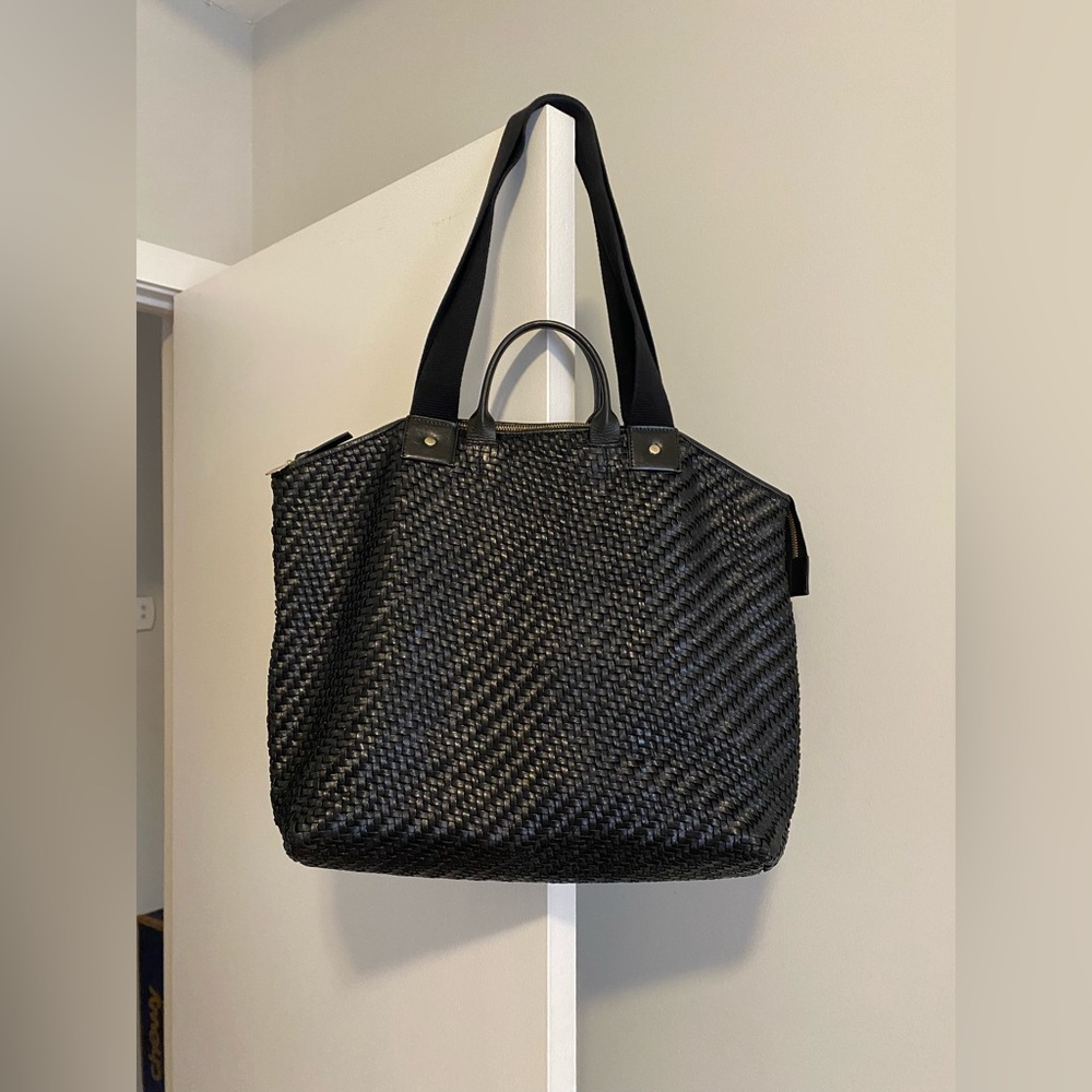 CLARE V LE ZIP SAC ZIG ZAG WOVEN LEATHER - BLACK